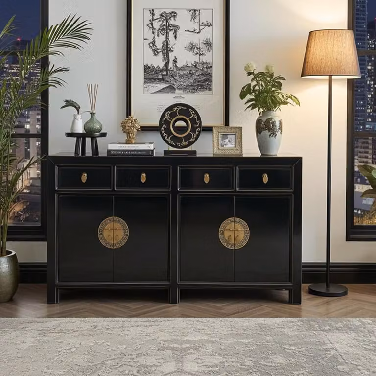 Opium Outlet Aziatisch houten dressoir in zwart met vintage oosterse stijl