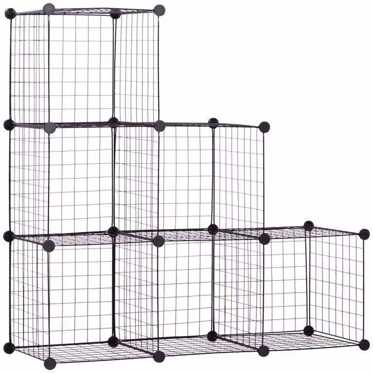 HOMCOM Metalen Kubusrek Zwart, Aanpasbare Kubuskast voor Kleding, Boeken of Speelgoed, B: 37 cm, H: 109 cm, D: 109 cm