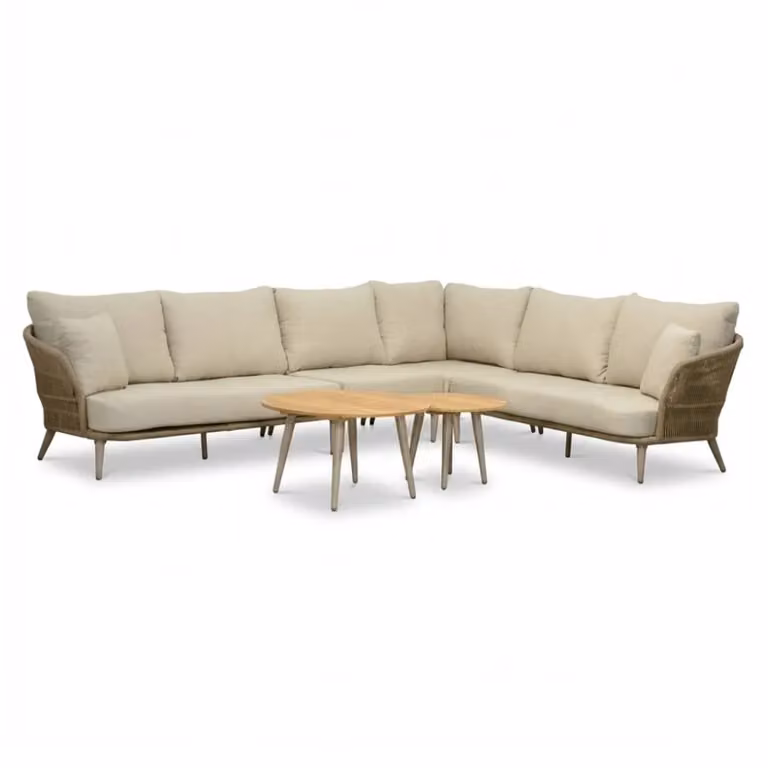Palermo 5-delige hoek loungeset met tussenelement en tafel, aluminium en touw, Sandstone