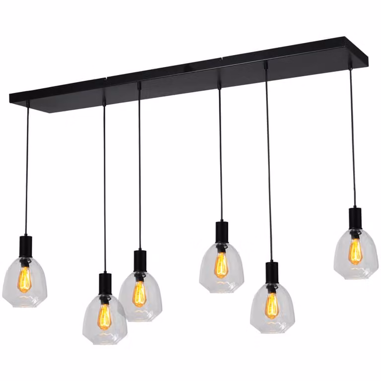 Masterlight Porto 6-lichts hanglamp - zwart - transparant glas