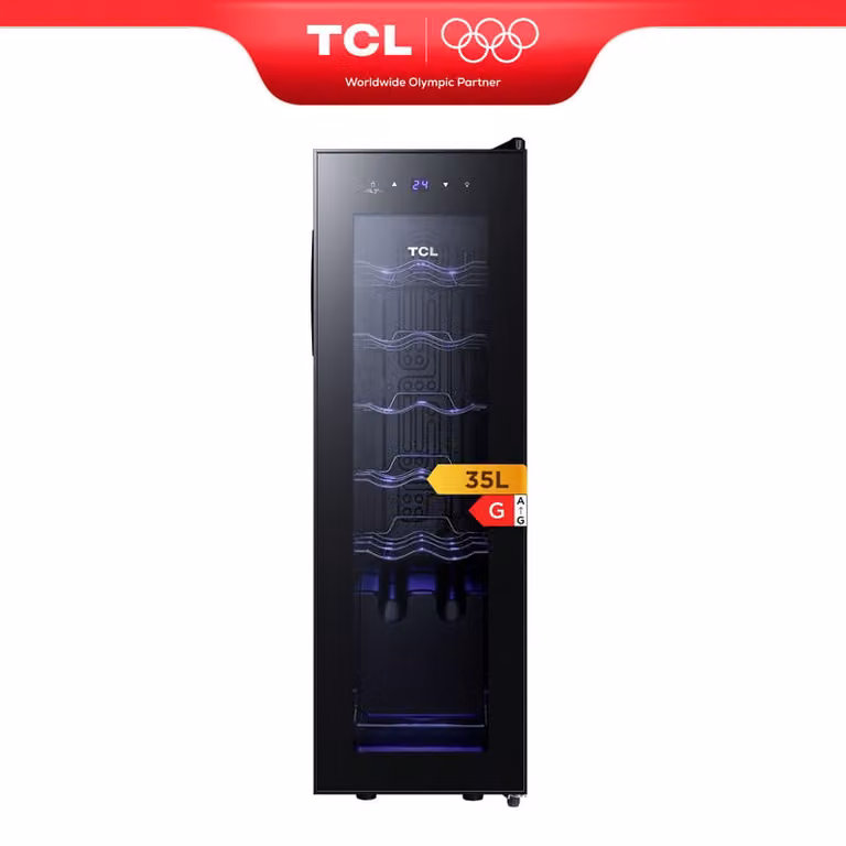 TCL WC035WBG0 wijnkoelkast met glazen deur voor 12 flessen, 35 L