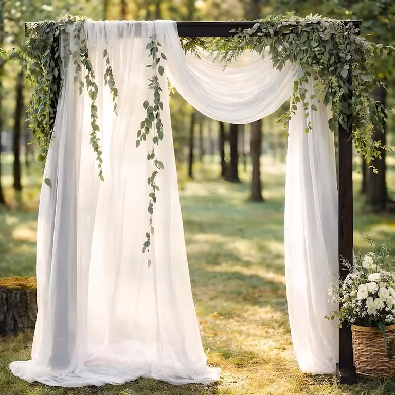 Wit transparant gordijn met handgeschilderd motief voor bruiloften en ceremonies, 76 x 800 cm