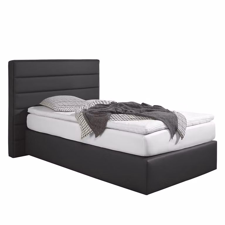 home24 Boxspring Ingebo zwart kunstleer met pocketveringmatras H3, 100 x 200 cm