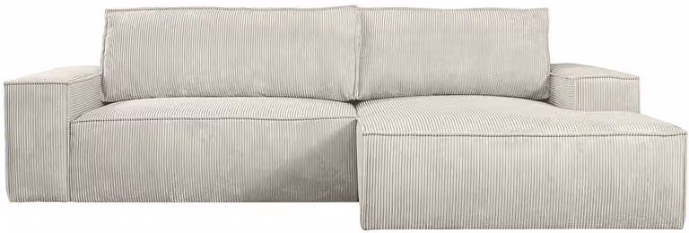 AMELIA Hoekslaapbank met slaapfunctie - Ribfluweel - Beige - Rechterhoek - B/D/H: 267 x 167 x 85 cm