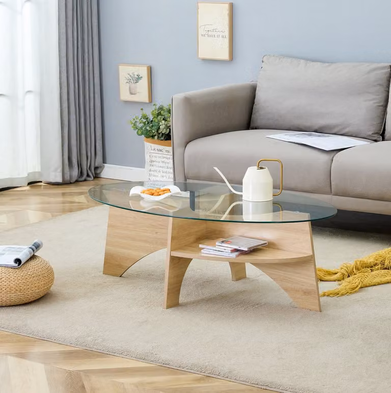 COVREO Salontafel transparant met glas en opbergplank, B/D/H: 104,9 x 60 x 35,6 cm