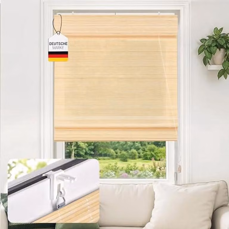 Bamboe Vouwgordijn voor zonwering en inkijkbescherming zonder boren, 60 x 130 cm