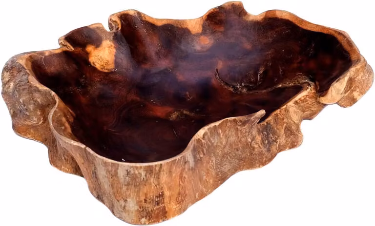 Handgemaakte unieke houten kom van wortelhout met een diameter van 28 cm in natuurlijke kleur