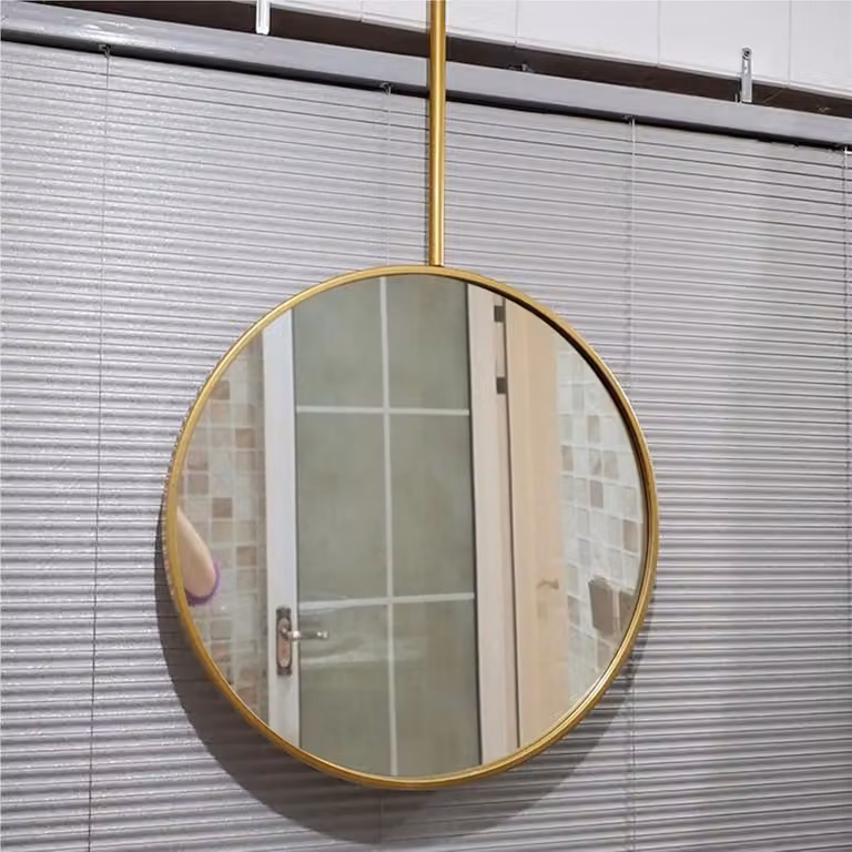 Ronde Plafondspiegel met Metalen Frame - Hangende Kapspiegel voor Make-up - Goud - Diameter: 70 cm