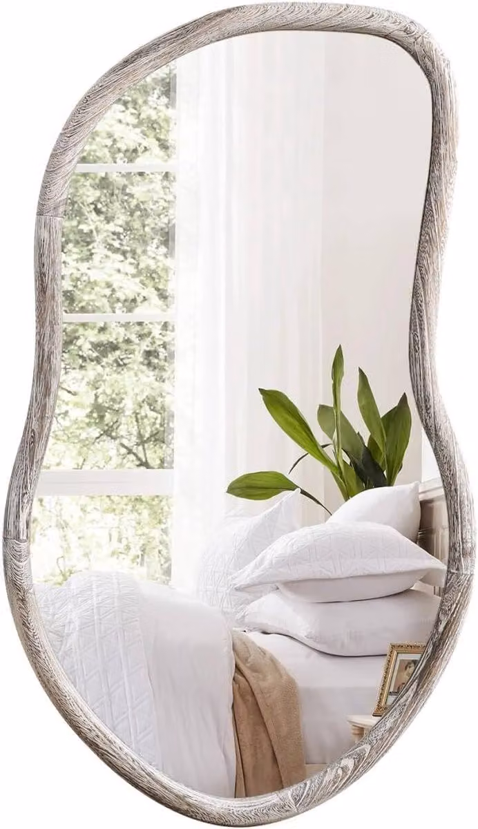 Unieke Asymmetrische Wandspiegel van Hout voor Badkamer, Slaapkamer en Woonkamer - Rustieke Decoratie en Make-up Spiegel