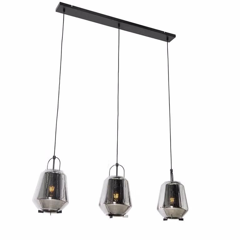 Qazqa Hanglamp Kevin - 3-lichts - Zwart en Grijs - Glas en Metaal - Modern