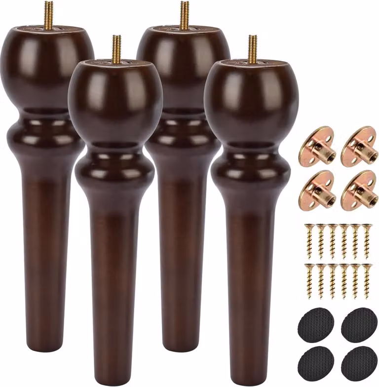 Set van 4 houten meubelpoten van 26 cm met M8 bevestiging voor kasten, banken en tv-meubels