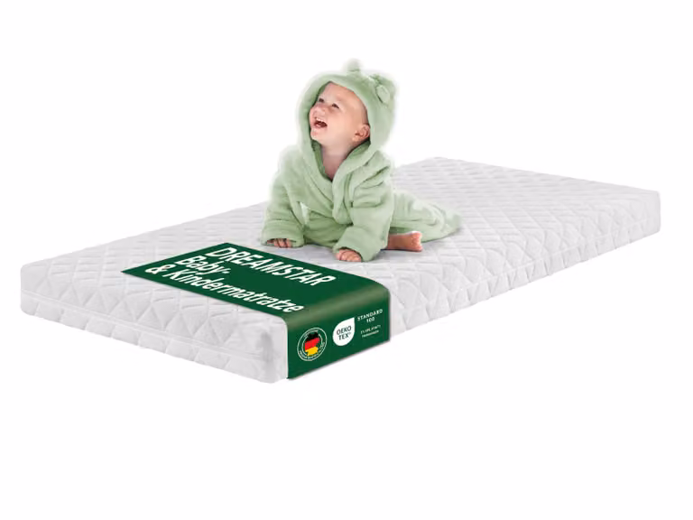 DREAMSTAR Ergo Kids baby- en kindermatras met antisliprand en huidvriendelijke hoes, koudschuim, 60 x 120 cm