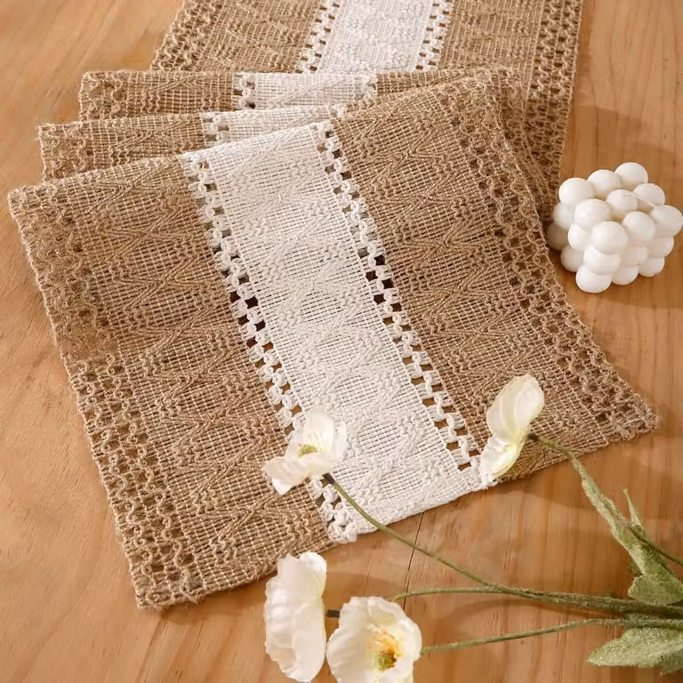 Wit macramé tafelloper Boheems modern rustiek decoratief B/D: 80 x 30 cm