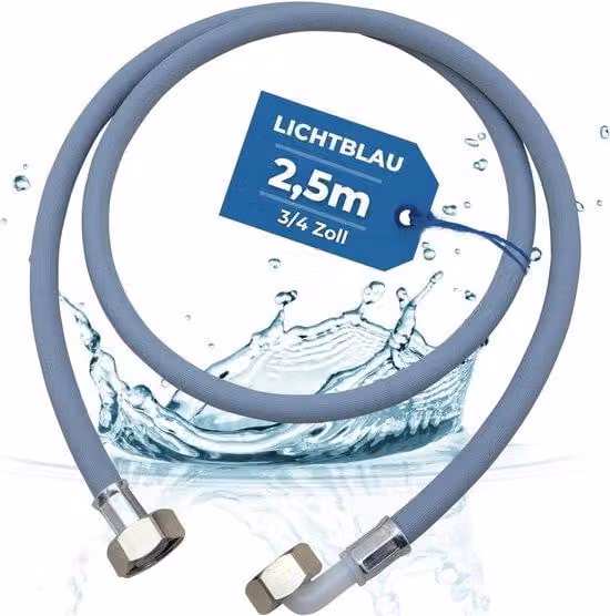 Lichtblauwe toevoerslang voor wasmachine en vaatwasser van 2,5 meter met metaaldraad
