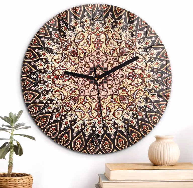 ArtPrintCave Zwarte Glazen Wandklok met Oosterse Symmetrie - Rond - Diameter: 30 cm