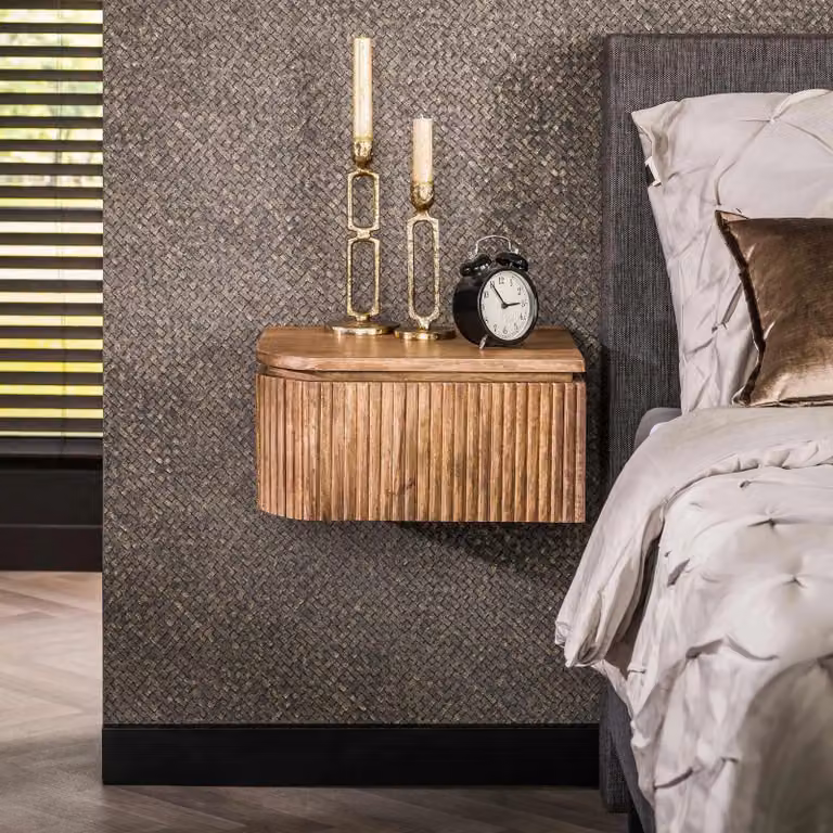 WoonStijl Nachtkastje set van 2 Wave links en rechts afgerond in bruin mango hout