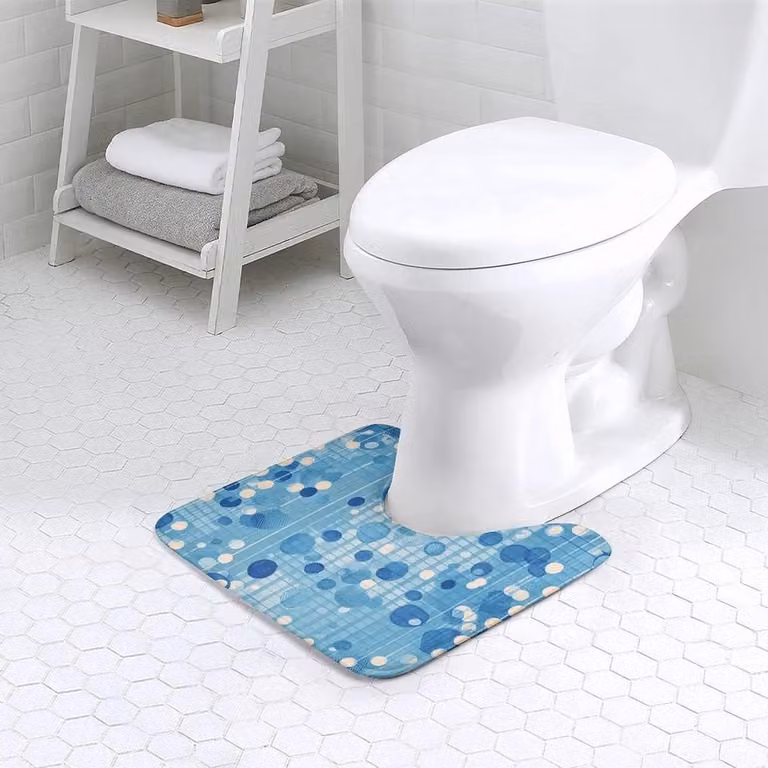 Blauw gestipt badkamer tapijt en toiletmat, extra zacht en absorberend, 41 x 51 cm