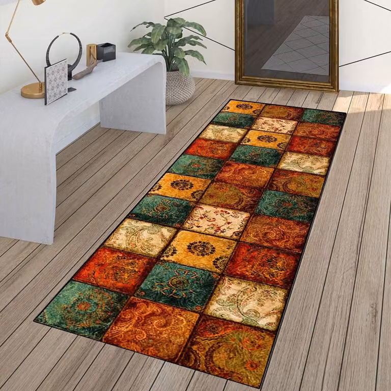 Boho Kleurrijk Vloerkleed Loper voor Keuken of Gang, Breedte: 70 cm, Lengte: 130 cm