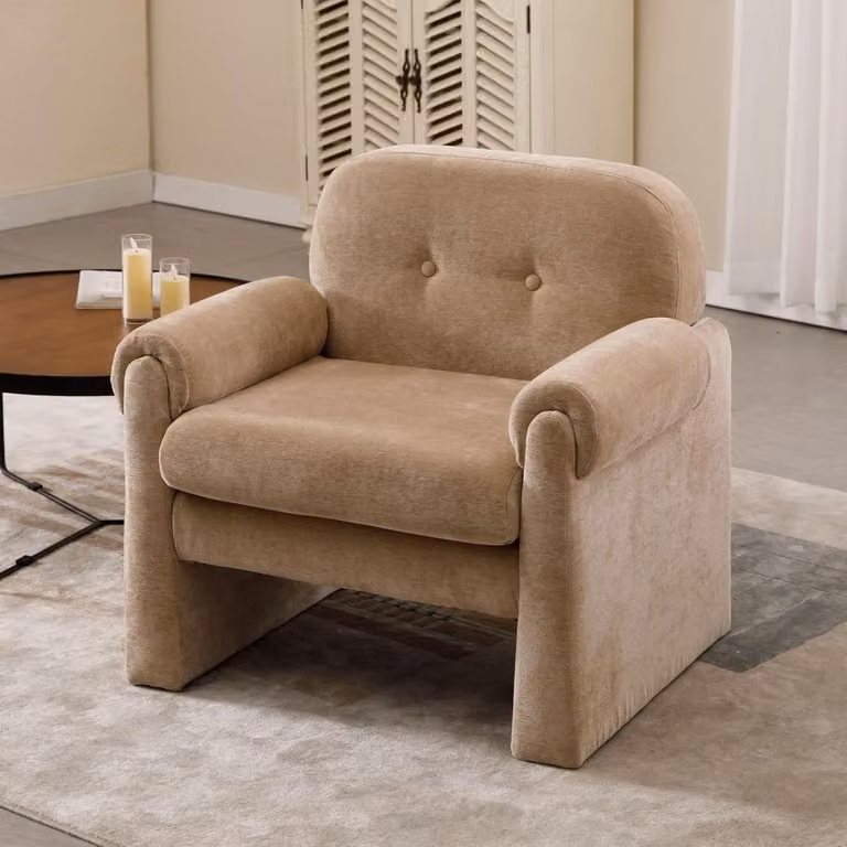Khaki Accent Stoel - Gestoffeerde Lounge Fauteuil - B/D/H: 70 x 83 x 75 cm