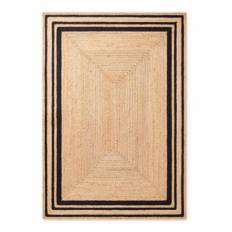 home24 Jute vloerkleed Jutta beige/zwart, 120 x 170 cm
