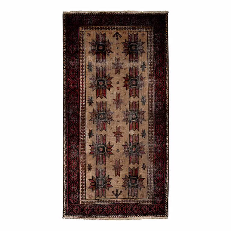 home24 Heritage Rug laagpolig vloerkleed bruin wol B/D/H: 99 x 195 cm