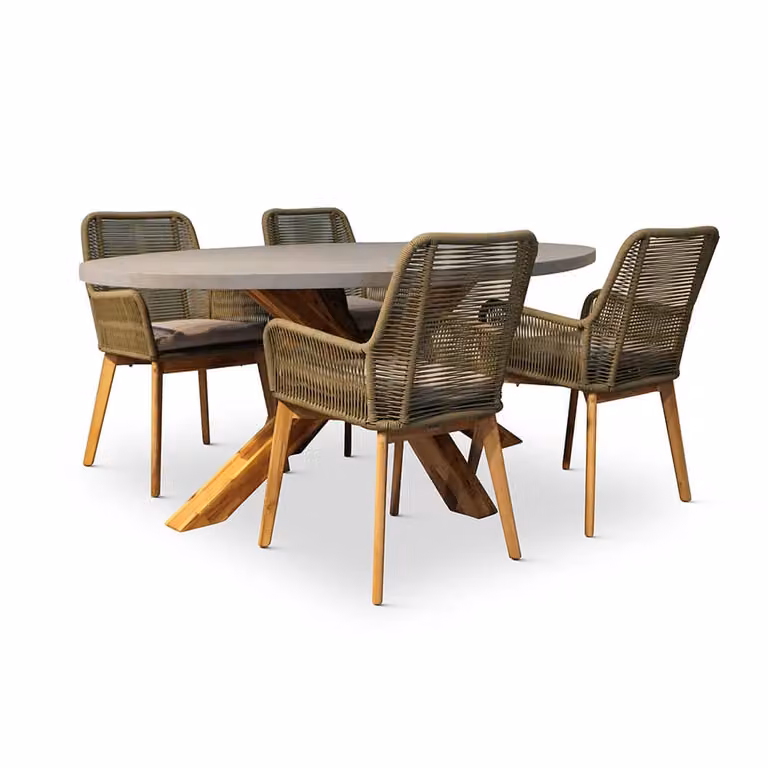 Livorno/Padua dining tuinset voor 4 personen met betonlook en hardhout, 200 cm ovaal