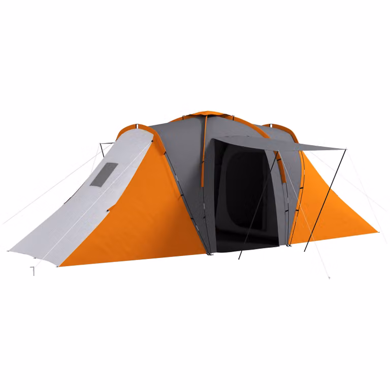 Outsunny Tunneltent voor 4-6 personen met 2 slaapkamers en woonruimte, Grijs+Oranje