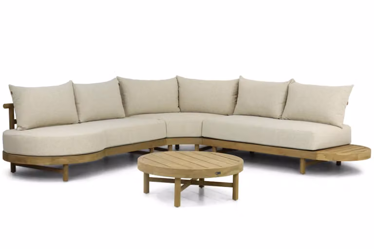 Santika Furniture Kayu 4-delige hoek loungeset van behandeld teak met beige kussens
