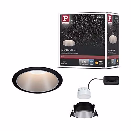 Paulmann Cole LED inbouwspot rond, zwart/zilver, dimbaar, warm wit, incl. 6,5W lamp