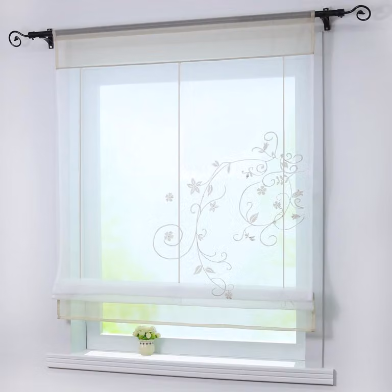 Vouwgordijn Voile met Trekkoord - Zand Kleur - B: 80 cm, H: 100 cm