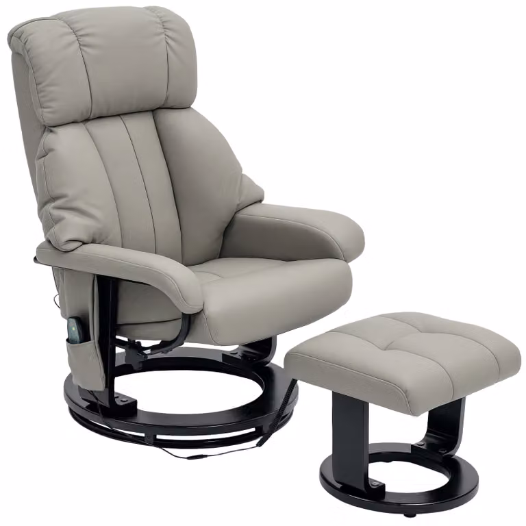HOMCOM Relaxstoel met Massagefunctie en Zijtas, Kunstleer, Grijs