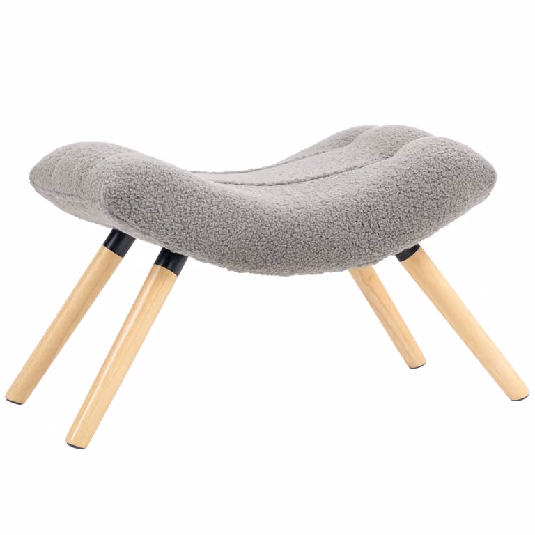 HOMCOM Poef met Fleece Bekleding en Houten Poten Lichtgrijs B/D/H: 67 x 45 x 38 cm