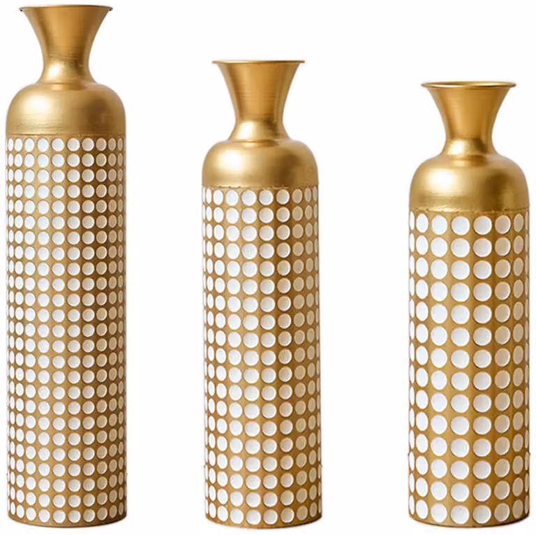 MUVANO Gouden Vloervazen Set van 3 stuks - Luxe Metalen Vazen voor Pampasgras - Goud