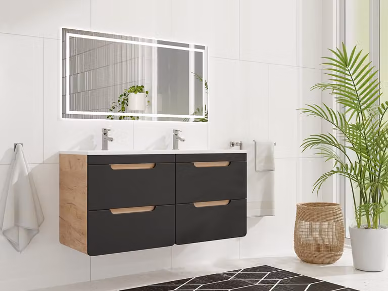 Vente-unique Zwevend badkamermeubel Aruba met inbouwwaskom - Antraciet en Beige - Breedte: 120 cm