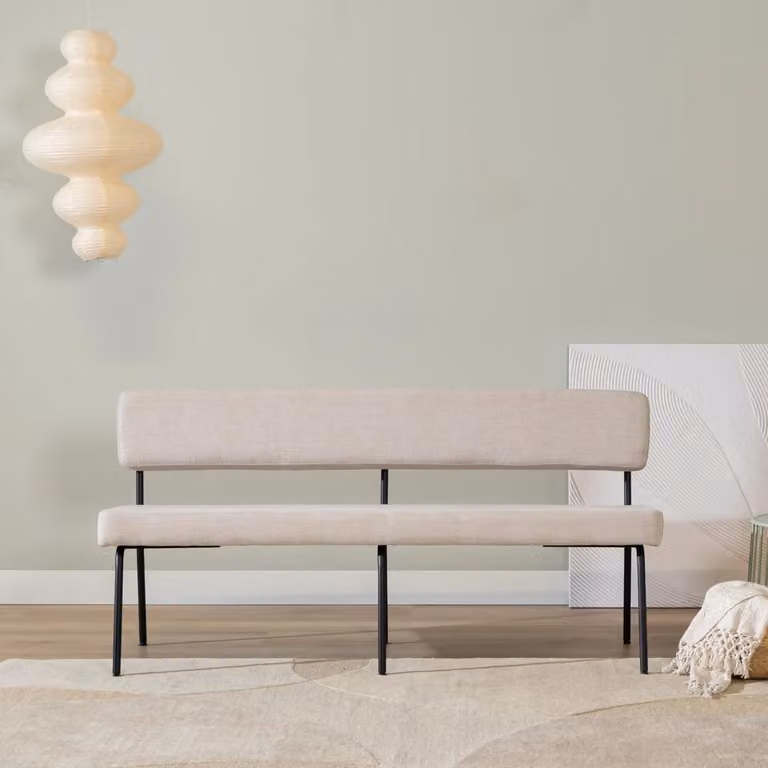 Scandinavische eetkamerbank Bronx71 beige met metalen onderstel, 160 cm
