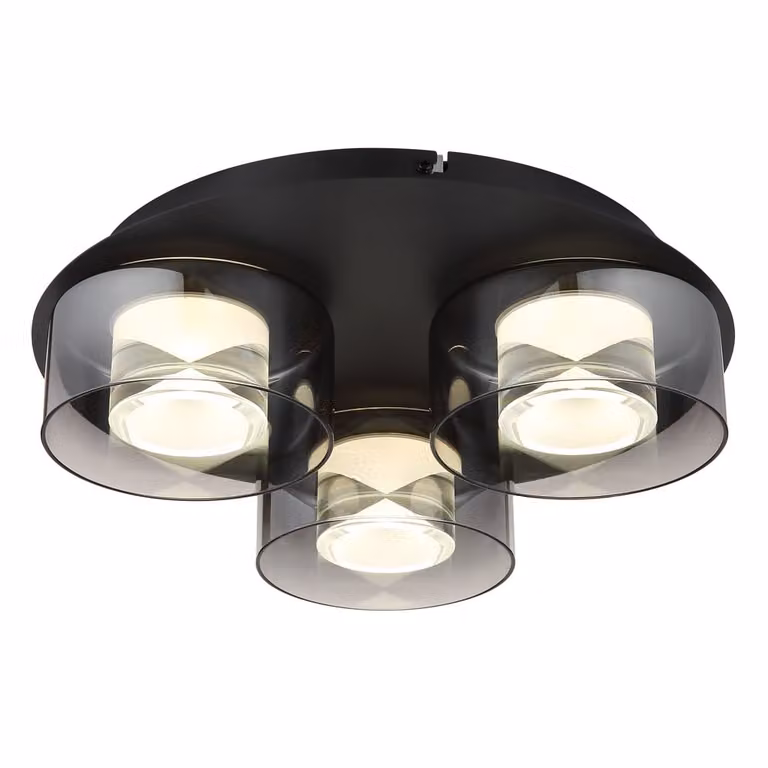 Globo Belinda Design Plafondlamp 3-lichts zwart/transparant Ø 38 cm
