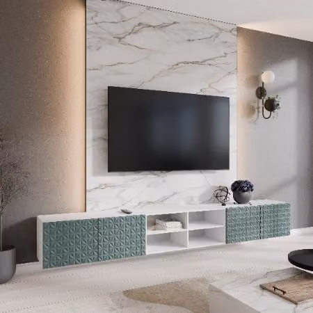 Margaret Hadas Cali IV TV-meubel - Modern Hangend TV-kastje - Wit en Groen - Breedte: 300 cm