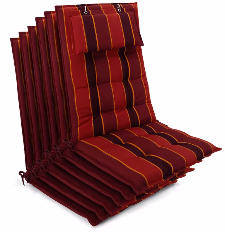 Beautissu 6-delige set zonnebed-kussens met hoge rugleuning, rood gestreept, B/D/H: 120 x 50 x 8 cm