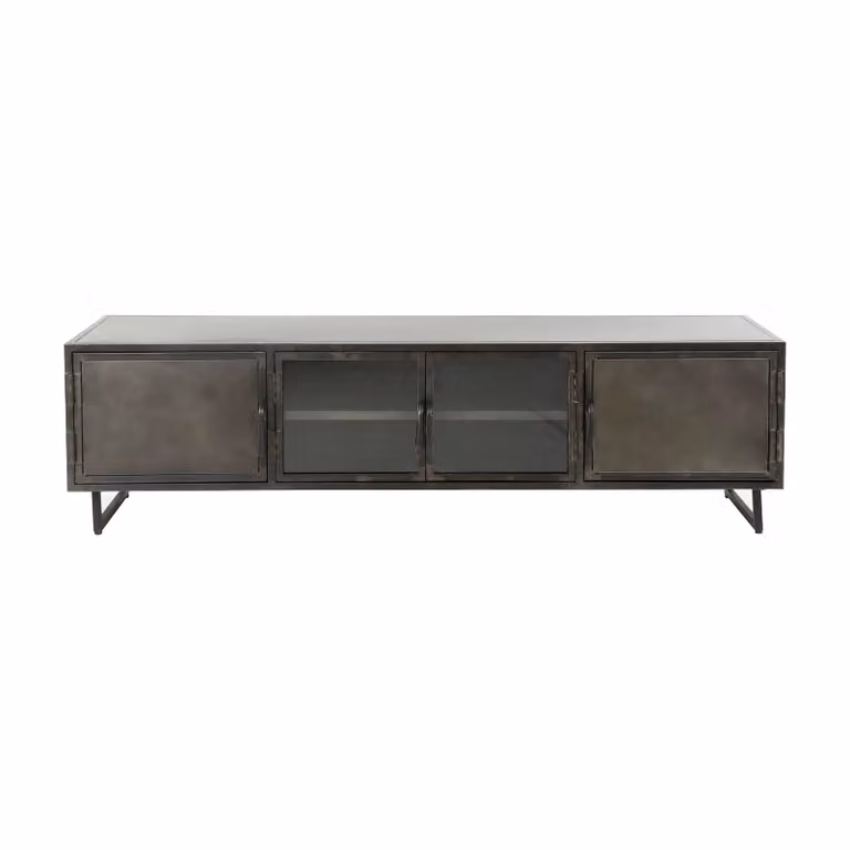 Nest of Nora Brann Tv-meubel met metalen frame en glazen deuren - Gunmetal - 180 cm
