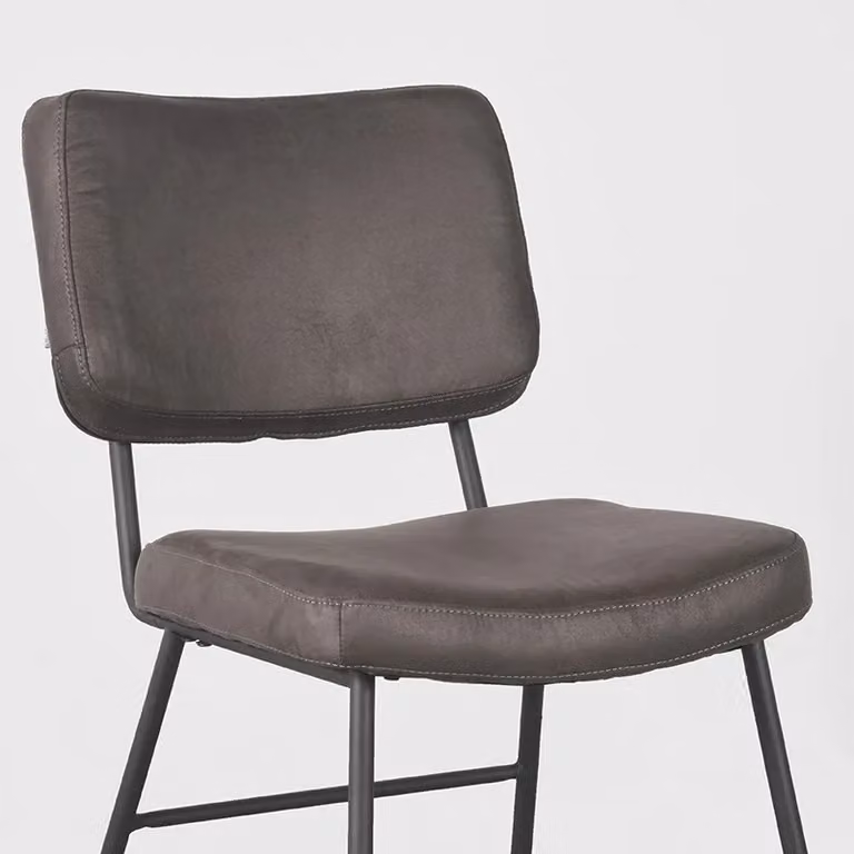 Label51 Eetkamerstoel Noah - Antraciet - Kunstleder - Zwart Metalen Frame