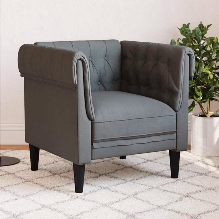 Novihome Chesterfield Fauteuil Donkergrijs – Luxe Gestoffeerde Oorfauteuil met B/D/H: 74,5 x 74,5 x 78,5 cm