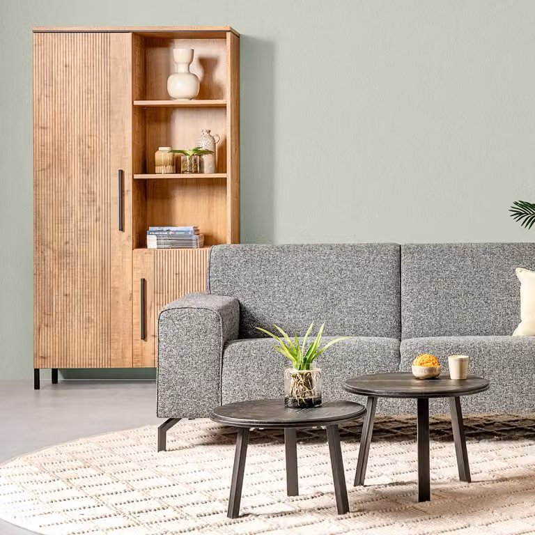 Set van 3 Salontafels Reims - Zwart Metaal met Houtlook - B/D/H: 54 x 45 x 54 cm, 54 x 40 x 54 cm en 54 x 35 x 54 cm