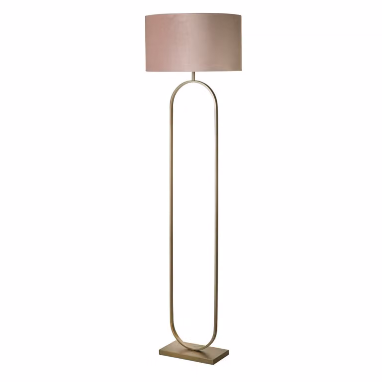 Searchlight Modish Vloerlamp met roze stoffen kap en bronzen metalen voet