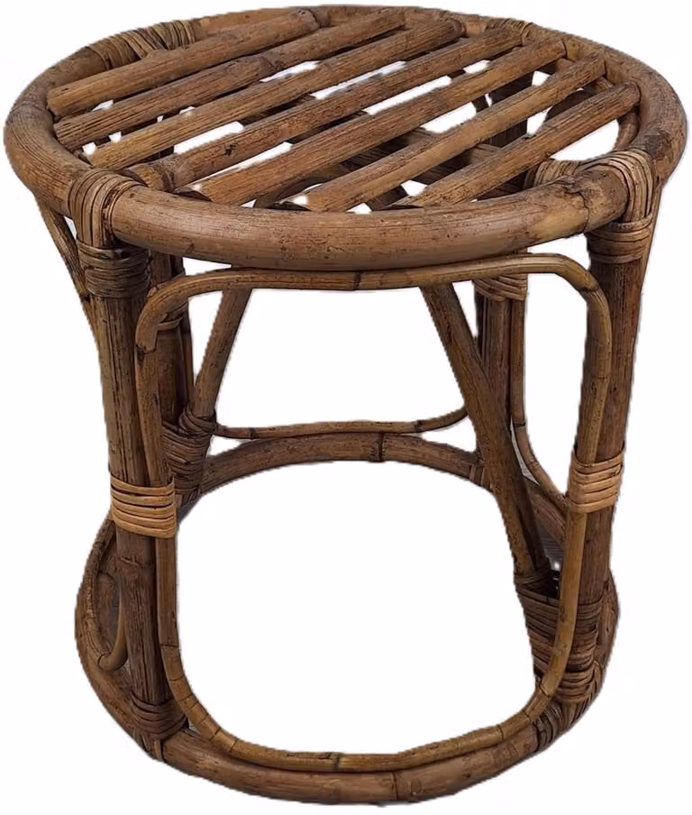 MigoStyling Bijzettafel Krukje van Rotan en Bamboe in Bruin - Dia 40 x Hoogte 40 cm