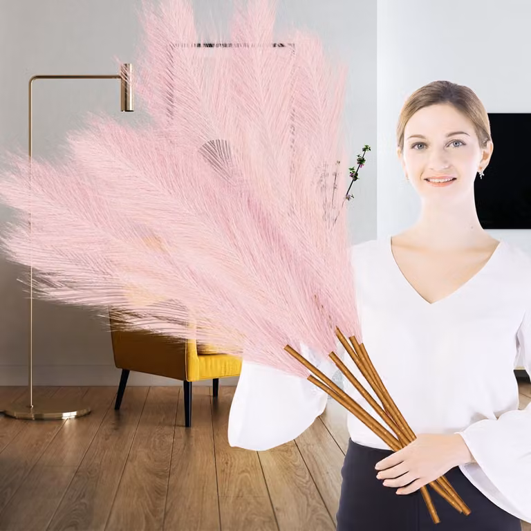 Set van 6 kunstmatige pampasgras droogbloemen, 110 cm, roze boho decoratie voor vloervazen en tafeldecoratie