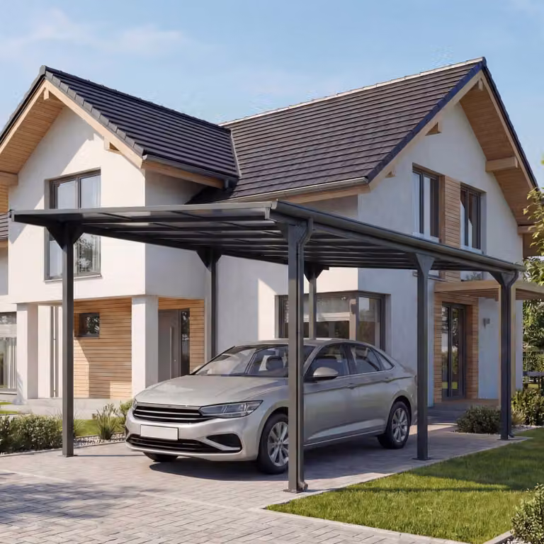 Mendler Aluminium Carport HWC-O23 met Polycarbonaatdak en Regenafvoer, Antraciet, B: 6 m, D: 3 m