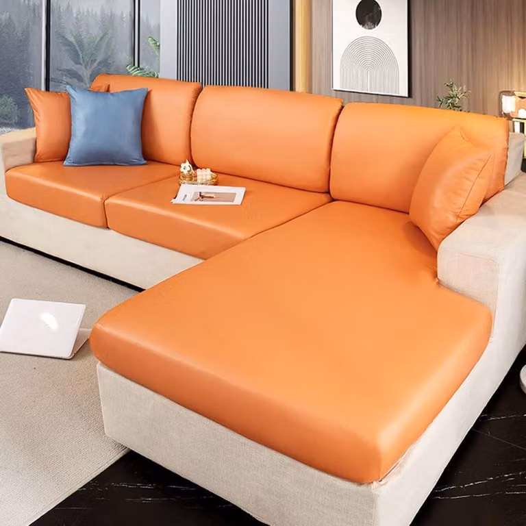 Oranje elastische bankkussenhoezen voor 2-zits sofa om je meubels te beschermen