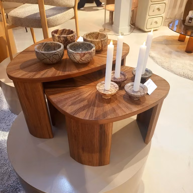 By-Boo Organische Salontafel Tala Set van 2 - Teakhout - Bruin
