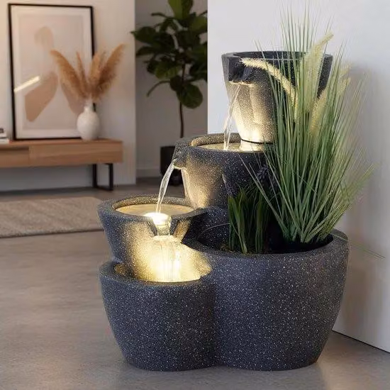 Arnusa Tuinfontein met verlichting en plantenbak - Warmwit - Hoogte: 59 cm
