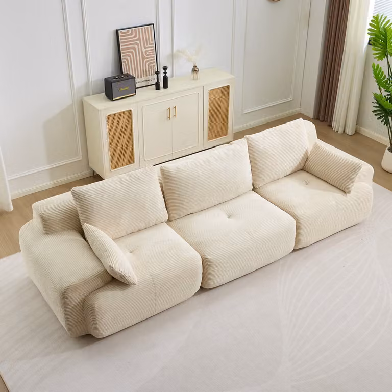 Vankel Multifunctionele Corduroy Slaapbank – 3-in-1 Design voor 3 Personen – Beige
